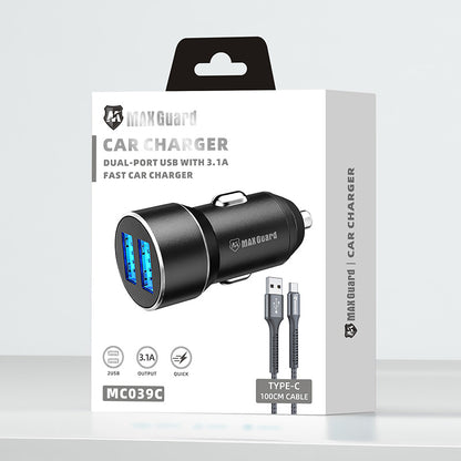 Maxguard 3.1A 2 USB car charger with USB-A to C combo MC039C