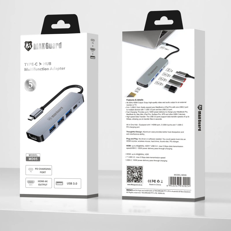 Maxguard 5 in 1 USB-C Hub (HDMI/USB 3.0) MD05