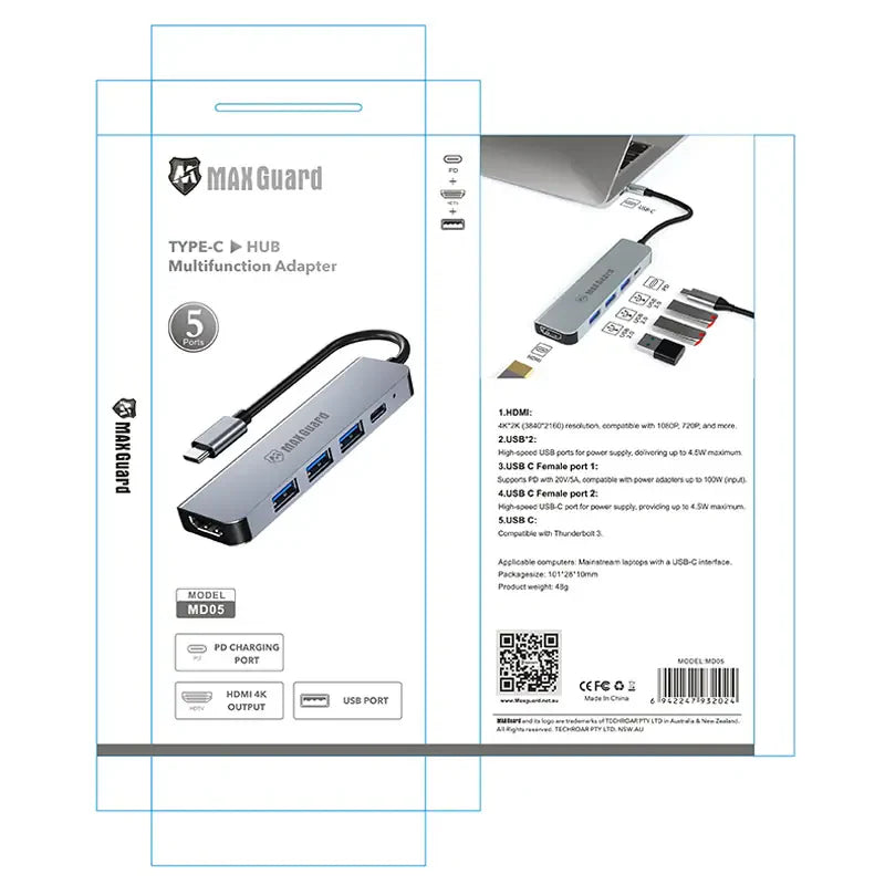 Maxguard 5 in 1 USB-C Hub (HDMI/USB 3.0) MD05