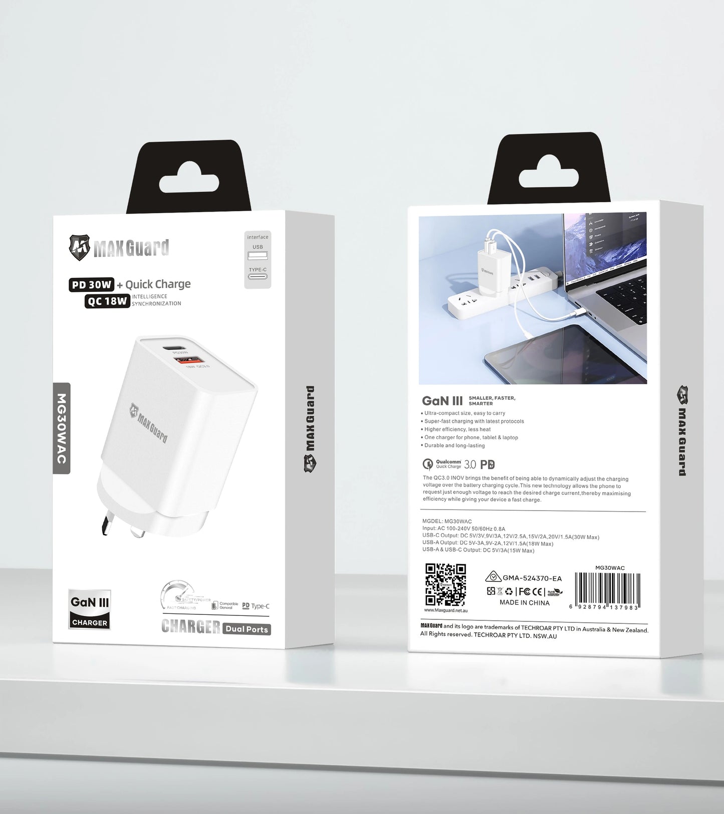 Maxguard PD 30W+ plus QC 18W wall charger MG30WAC/MG30WPD