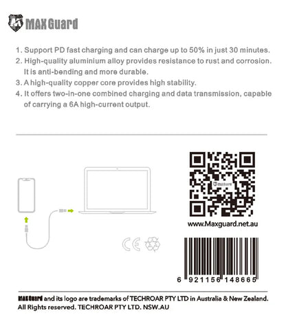 Maxguard 1m Colours 30W Type-C to Lightning Cable
