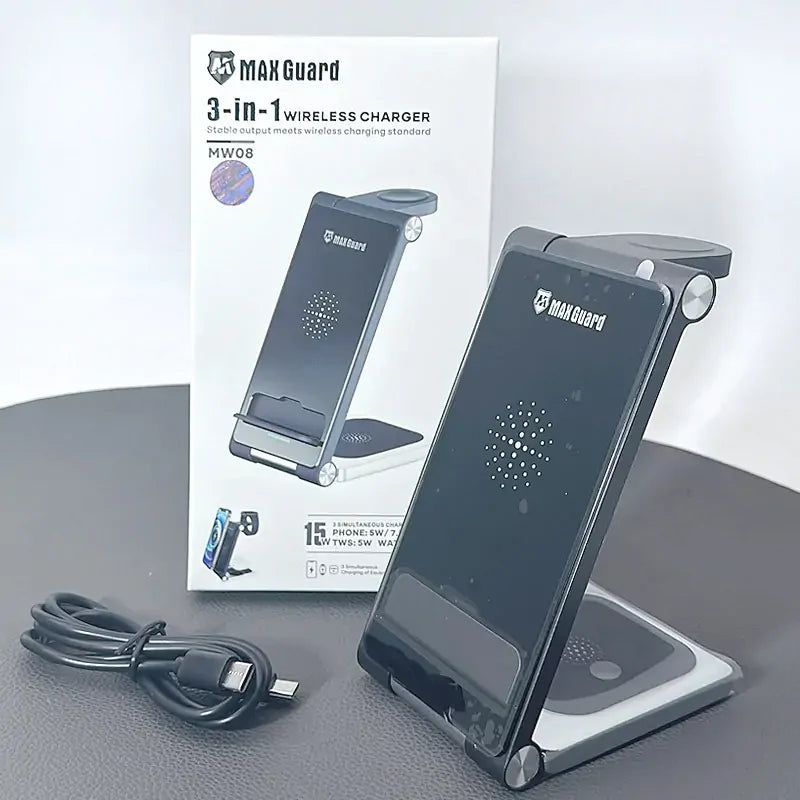 Maxguard 3 in 1 15W Wireless Charger MW08 (For apple watch and IOS & android system phone)