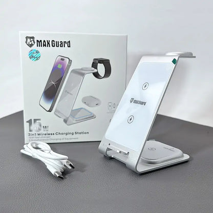 Maxguard 3 in 1 15W Wireless Charger MW06
( For apple watch and IOS & android system phone)