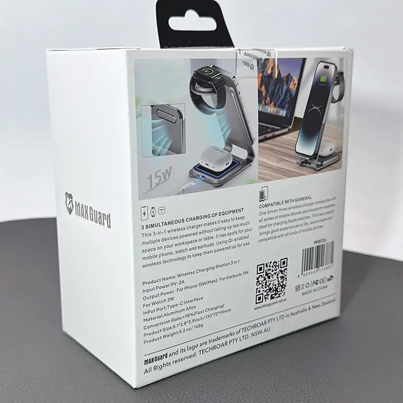 Maxguard 3 in 1 15W Wireless Charger MW06
( For apple watch and IOS & android system phone)