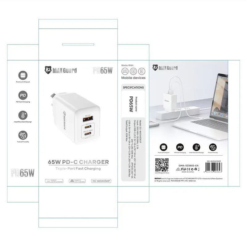 Maxguard PD 65W Charger W65A0365F (Works for laptops,tablets,and phones)