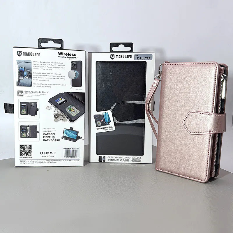 S25 Ultra Maxguard Detachable Magnetic Zipper Wallet Case