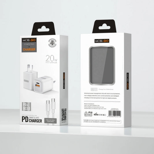 Mobigo PD 20W wall charger with Type-C to C combo TCS2081ACCC