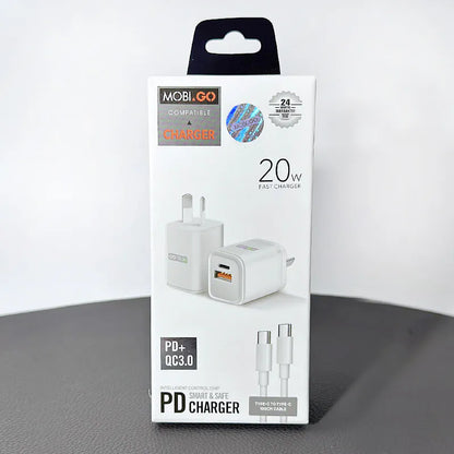 Mobigo PD 20W wall charger with Type-C to C combo TCS2081ACCC
