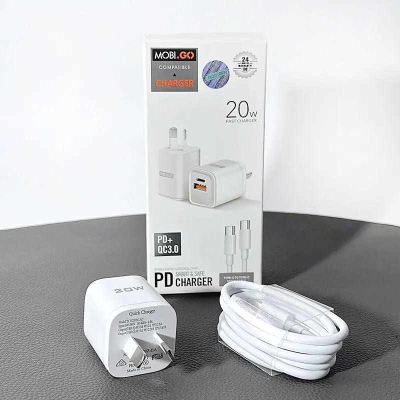 Mobigo PD 20W wall charger with Type-C to C combo TCS2081ACCC