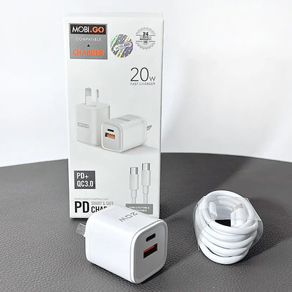 Mobigo PD 20W wall charger with Type-C to C combo TCS2081ACCC