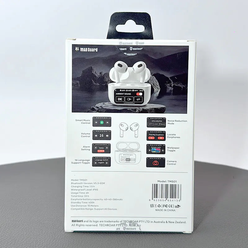 Maxguard bluetooth earphone with LED Color Touchscreen TMS01