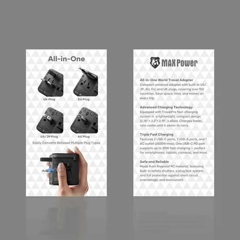 Maxpower TP01 PD20w All-in-One Oversea Travel Adapter