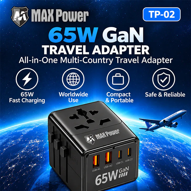 MaxPower TP02 65W GaN All-in-One Travel Adapter
