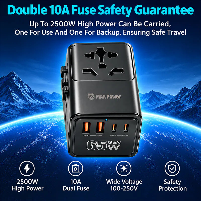 MaxPower TP02 65W GaN All-in-One Travel Adapter