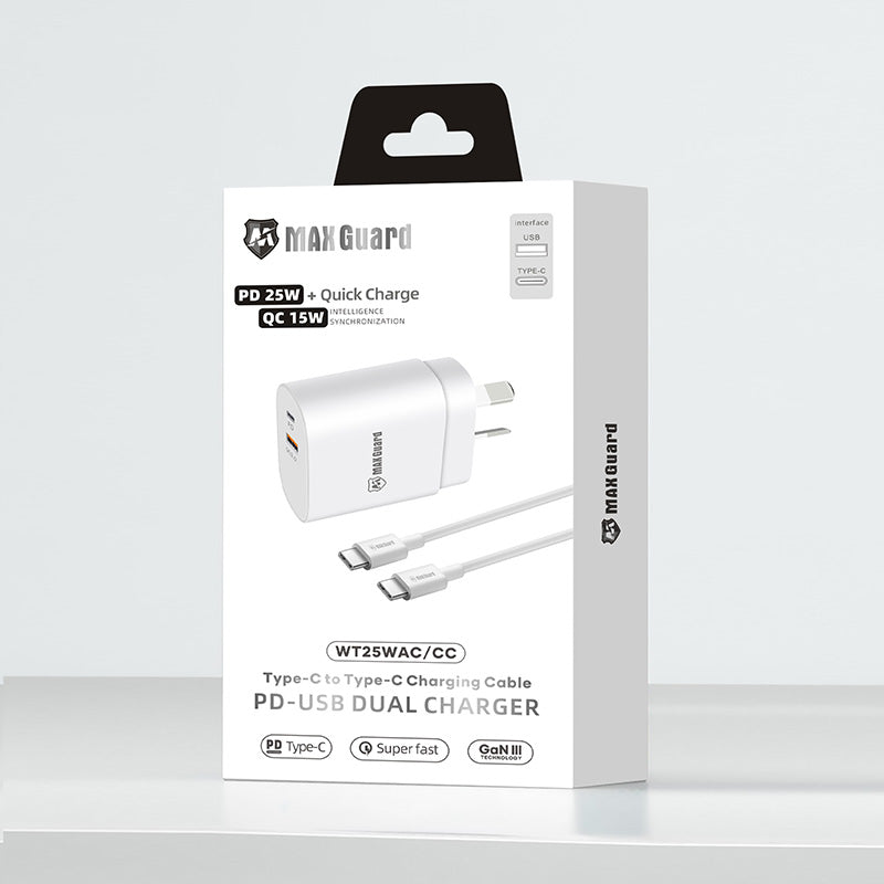 Maxguard PD 25W wall charger with Type-C to C combo WT25WAC/CC