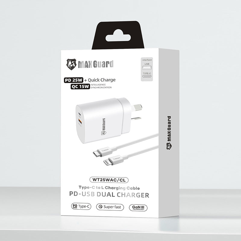 Maxguard PD 25W wall charger with Type-C to Lightning combo WT25WAC/CL
