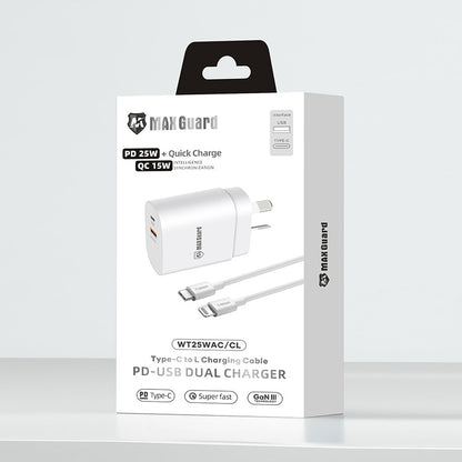 Maxguard PD 25W wall charger with Type-C to Lightning combo WT25WAC/CL