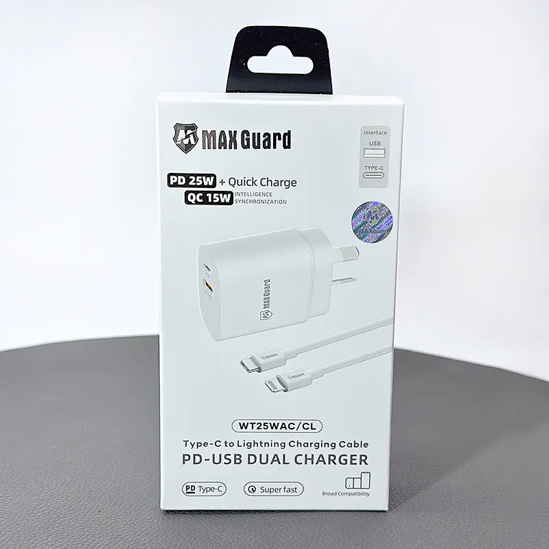 Maxguard PD 25W wall charger with Type-C to Lightning combo WT25WAC/CL