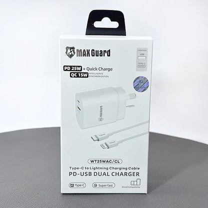 Maxguard PD 25W wall charger with Type-C to Lightning combo WT25WAC/CL