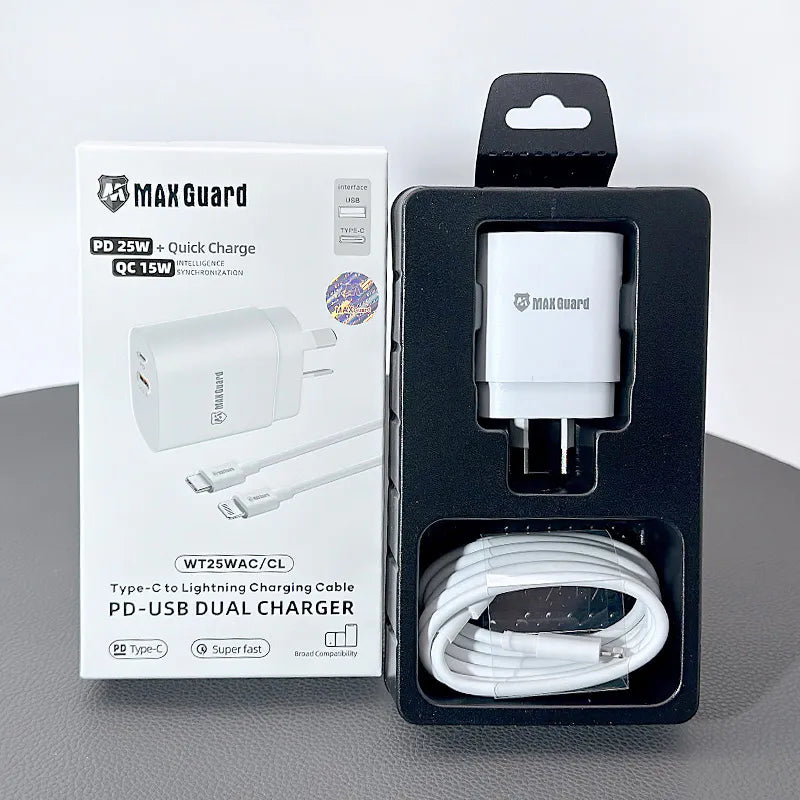 Maxguard PD 25W wall charger with Type-C to Lightning combo WT25WAC/CL