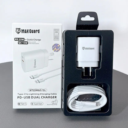 Maxguard PD 25W wall charger with Type-C to Lightning combo WT25WAC/CL
