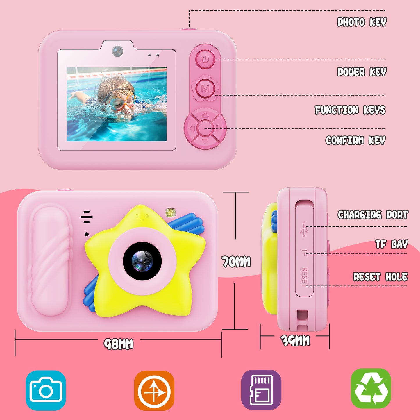 IP68 Level Waterproof Camera For Children