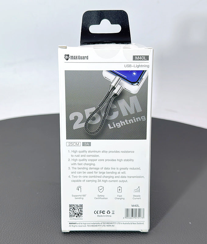 Maxguard 25cm USB-A to Lightning cable M40L