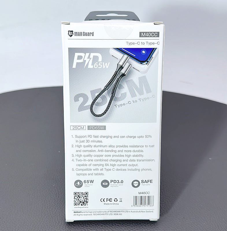 Maxguard 25cm 65W Type-C to C cable M40CC
