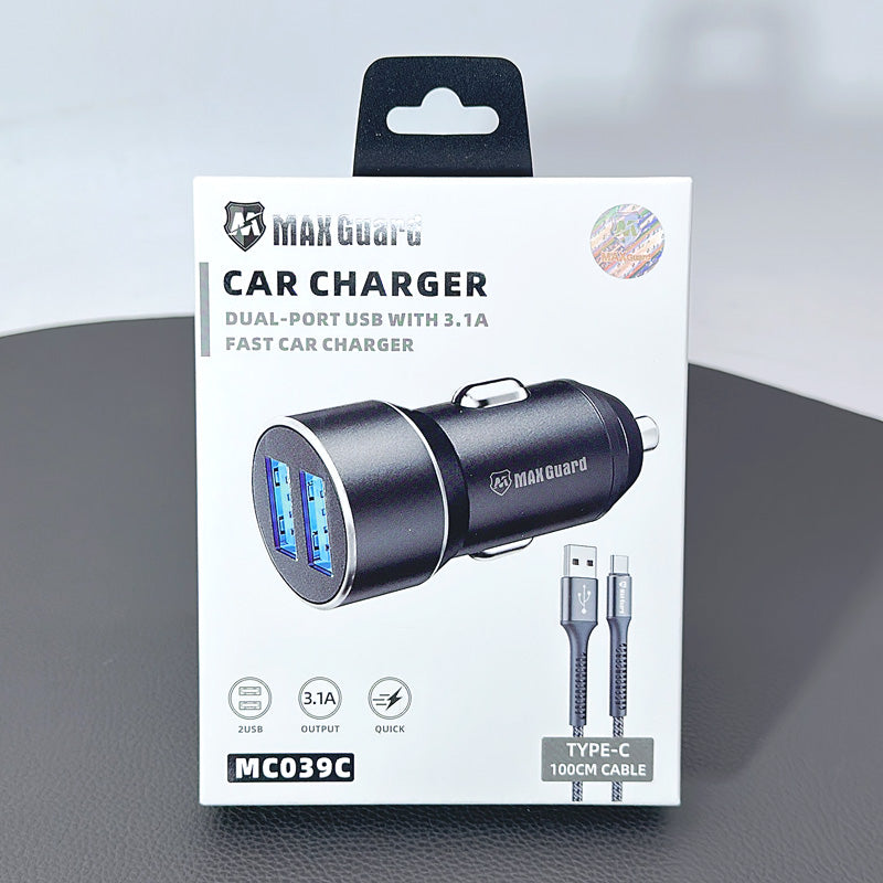 Maxguard 3.1A 2 USB car charger with USB-A to C combo MC039C