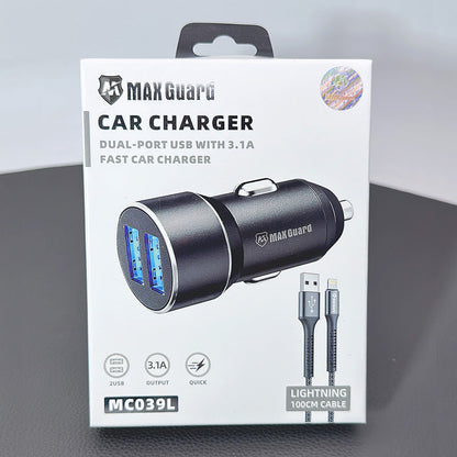 Maxguard 3.1A 2 USB car charger with USB-A to Lightning combo MC039L