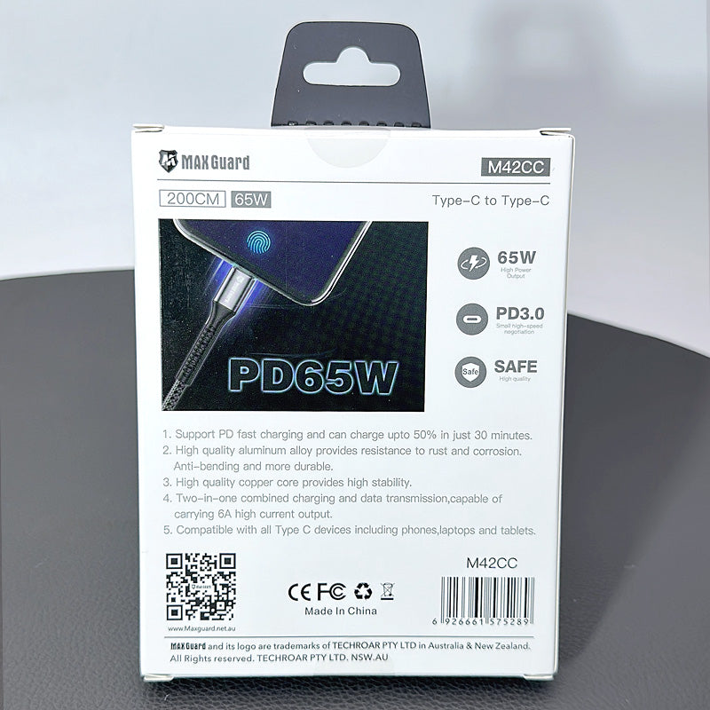 Maxguard 2m 65W Type-C to C cable M42CC