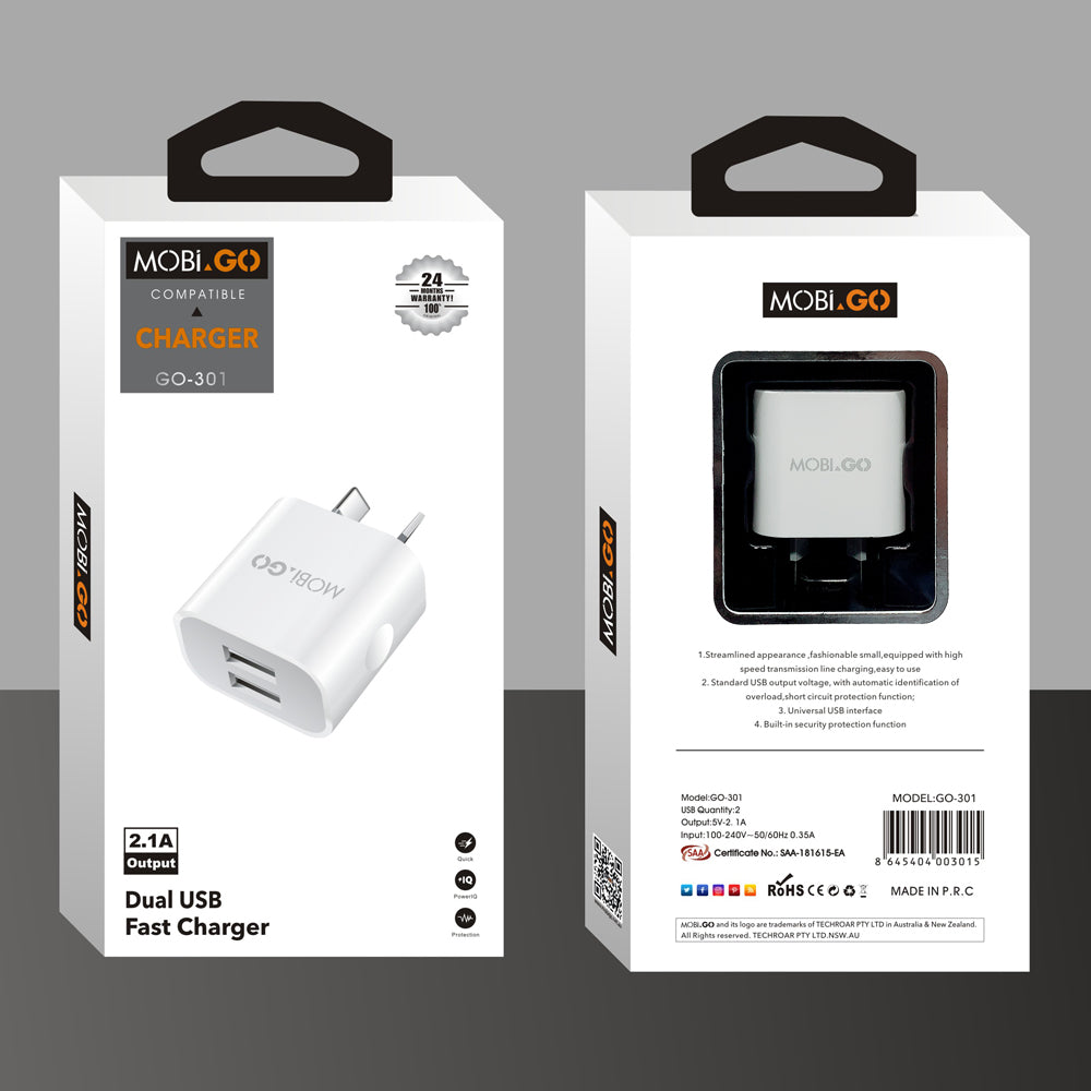 Mobigo 2.1A wall charger GO301