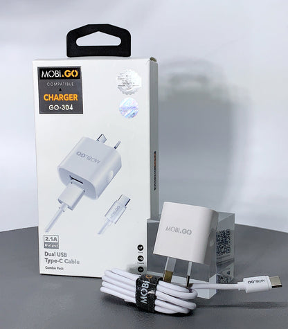 Mobigo 2.1A wall charger with USB-A to C combo GO304